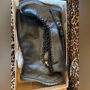 Wild Pair Black Lace-Up Combat Boots